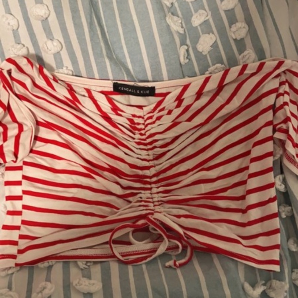 Red/White Off the Shoulder Crop Top